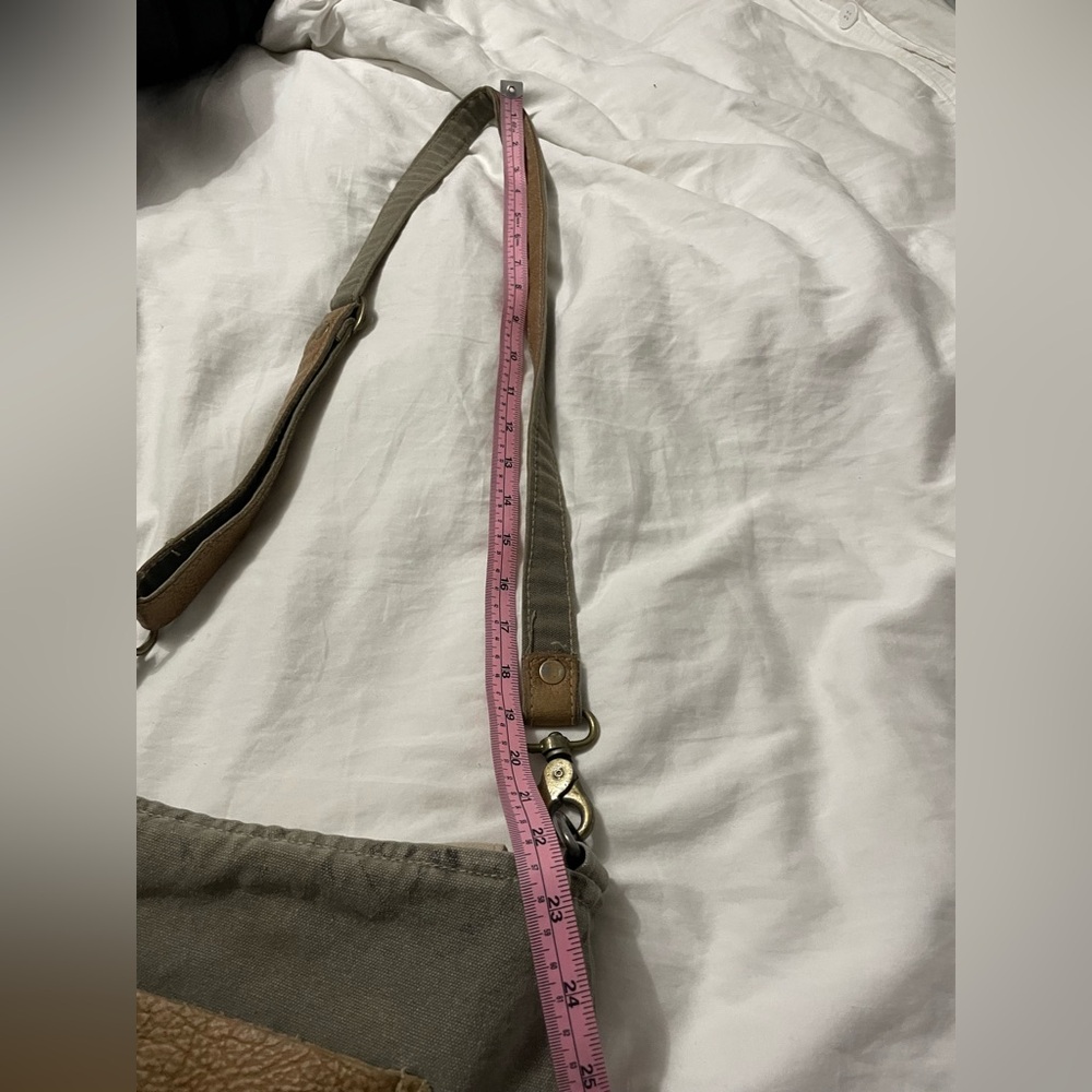 Gray Canvas and Leather Crossbody Bag with Tan Trim - Picture 14 of 14